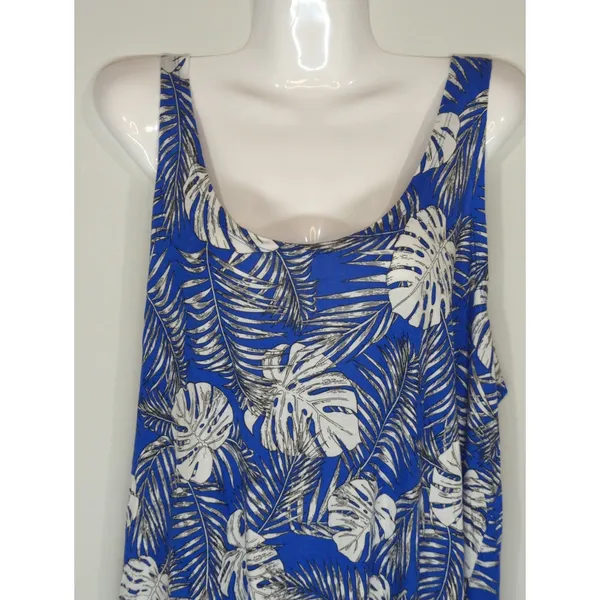 ellos Blue Tropical Scoop Neck Mini Dress‎ LARGE NWT Coastal Beachy Bohemian - Image 2