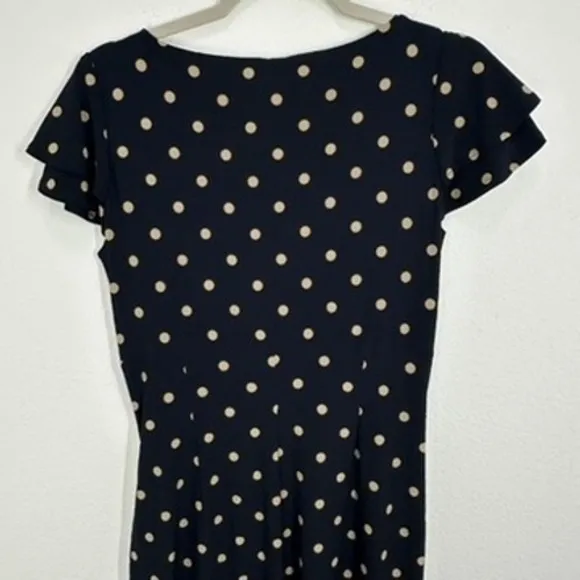 Lauren Ralph Lauren Navy Blue Tan Polka Dot Ruched Sheath Dress‎ Size 8 NWT - Image 10