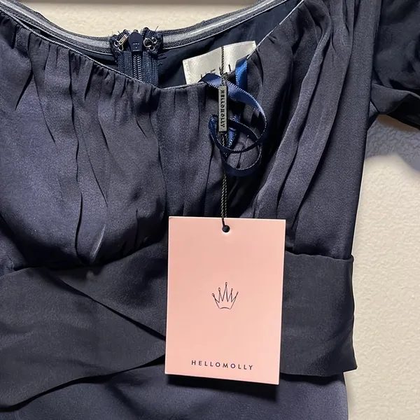 HELLO MOLLY (NWT) Sky Child Ruched Puff Sleeve Maxi Dress Navy, Size XS/2 - Image 9