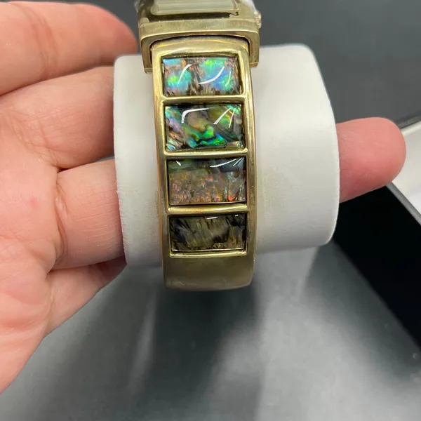 Vivani Abalone Watch Women 22mm Silver Tone MOP Dial Cuff Untested Original Box - Image 2