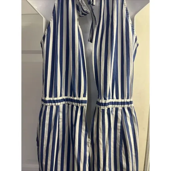 J.Crew Light Blue White Vertical Striped Halter Coastal Lined Jumpsuit Size 4 - Image 9