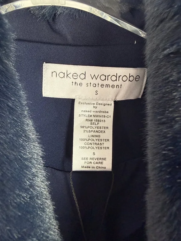 NWOT Naked Wardrobe The Statement Trench Coat Belted Navy Blue Size Small S NEW - Image 5