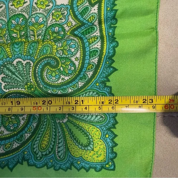 Vintage Green Paisley Square Scarf Boho Floral Hair Neck Head Wrap - Image 4