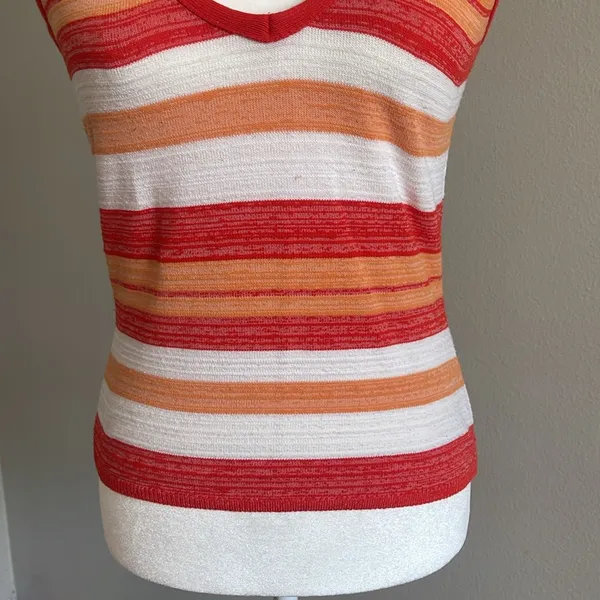 Vintage Striped Red and Orange Women's Top Size L - Image 3
