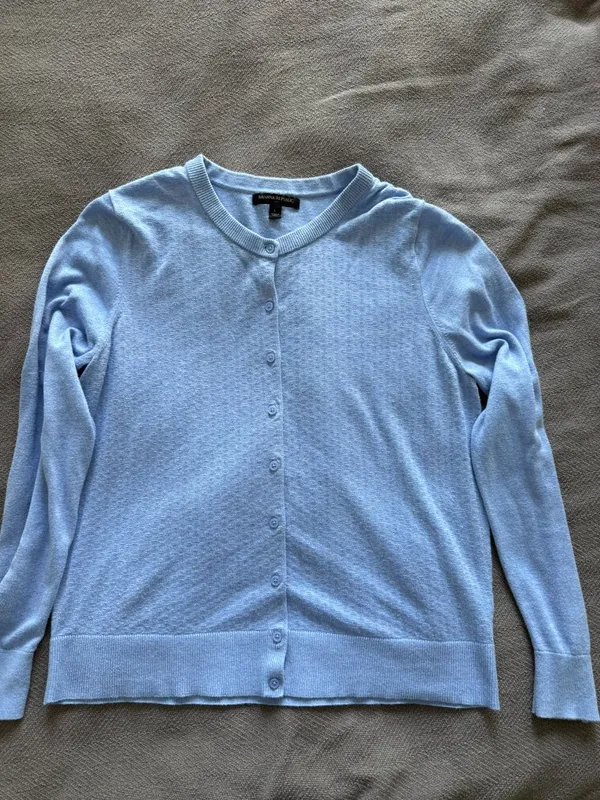 Banana Republic Womens Blue Pointelle Front Cardigan Sweater Sz L - Image 6