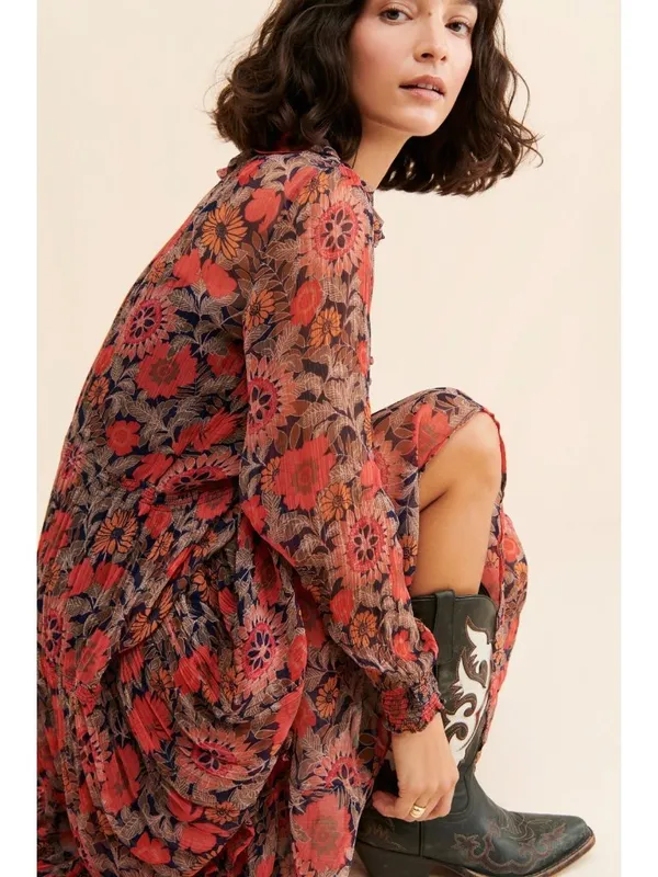 NWT Anthropologie The Marais in Red Floral Print Chiffon Maxi Dress S - Image 3