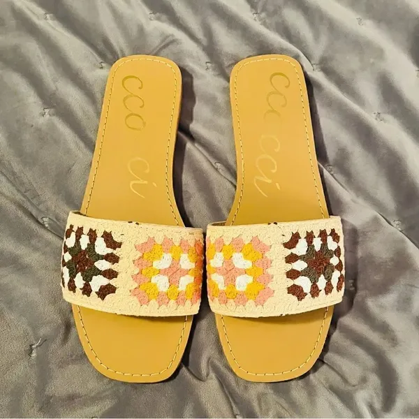 CCOCCI Crochet Walking Above Brown Multi Slide Sandals Brown Blush Multi 8 - Image 4