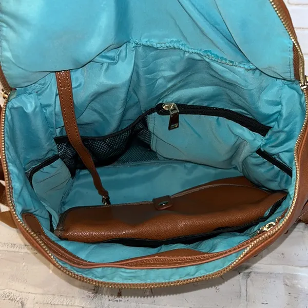 Faux leather brown cognac tan large backpack diaper bag - Image 6