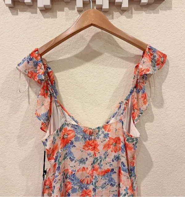 ASTR Mahalia High Low Midi Dress in Blue Orange Floral Size Small NWT - Image 6