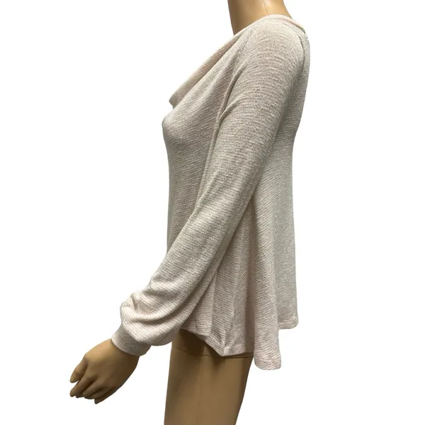 Free People Cream Gold Sparkle Scoop Neck Lightweight Knit Long Sleeve XS - Image 2