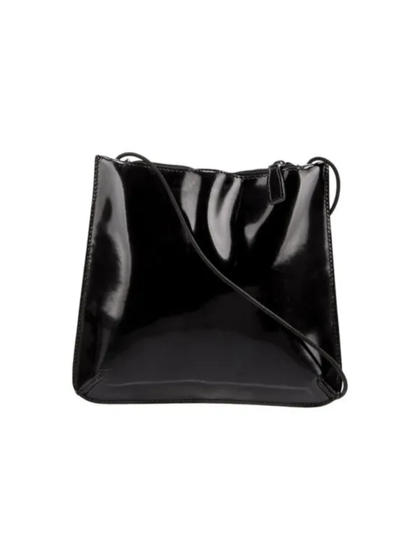 Furla Shoulder Bag Black Patent Leather Silver-Tone Hardware Single Shoulder Str - Image 3