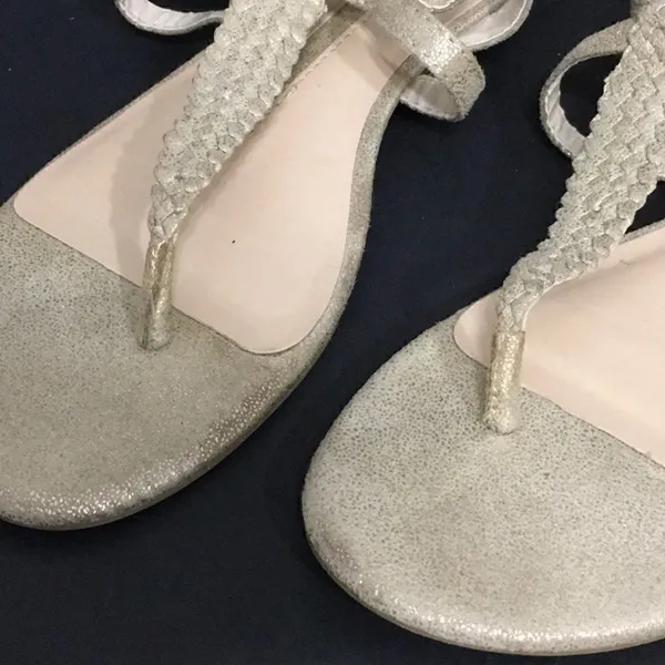 Nude and gold metallic fleck leather sandals Gold Size 8 - Image 7