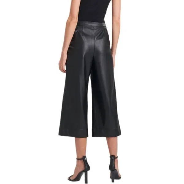 Natori Womens Vegan Leather Culottes Wide Leg Pants Crop 10 Black Quiet Luxury - Image 2