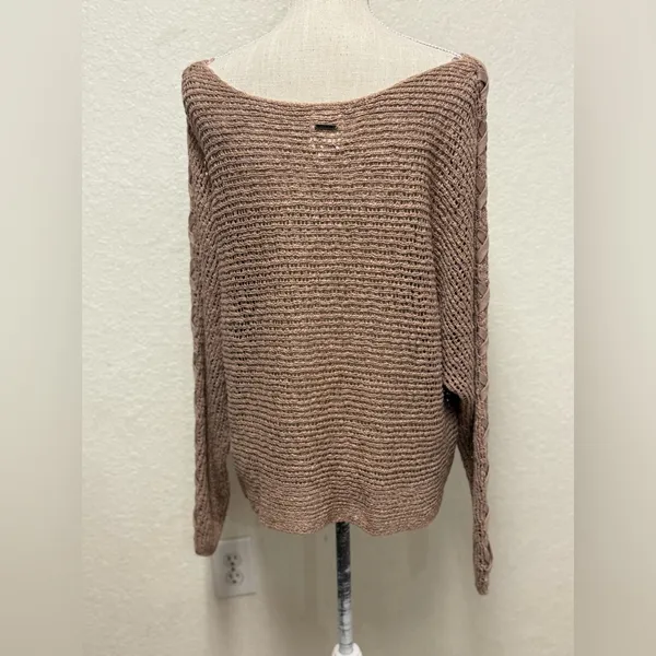 BILLABONG Brown Off-the-Shoulder Knit Sweater Size Large - Image 2