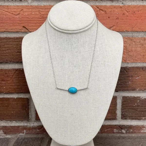 Stainless Steel Bar Necklace with Turquoise - Silver - Image 2
