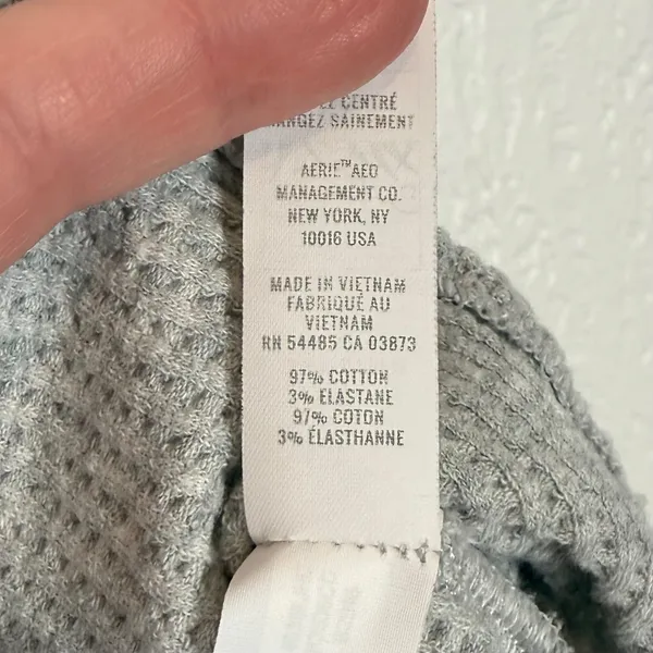 Aerie Offline Wow! Waffle Henley Long Sleeve Shirt Grey Size Small - Image 5