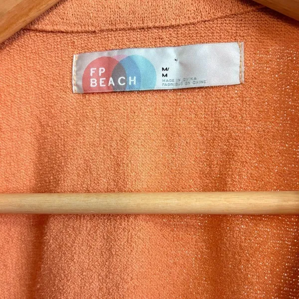 Free People x Revolve Ace top in Peach Pit Cropped with collar Terrycloth sz Med - Image 5