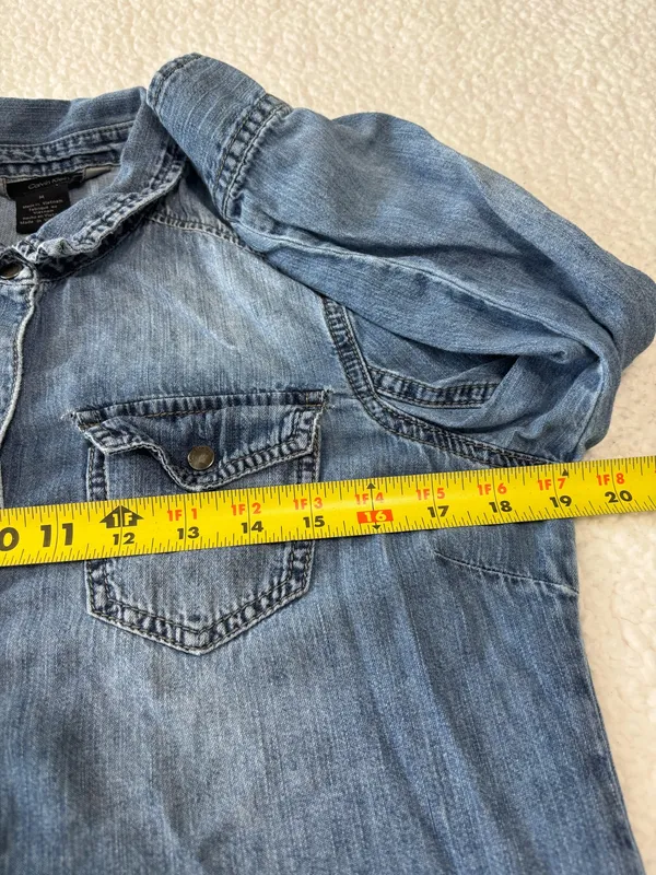 Vintage 90s Grunge Calvin Klein Chambray Denim Utility Shirt Dual Flap Pockets Size M - Image 5