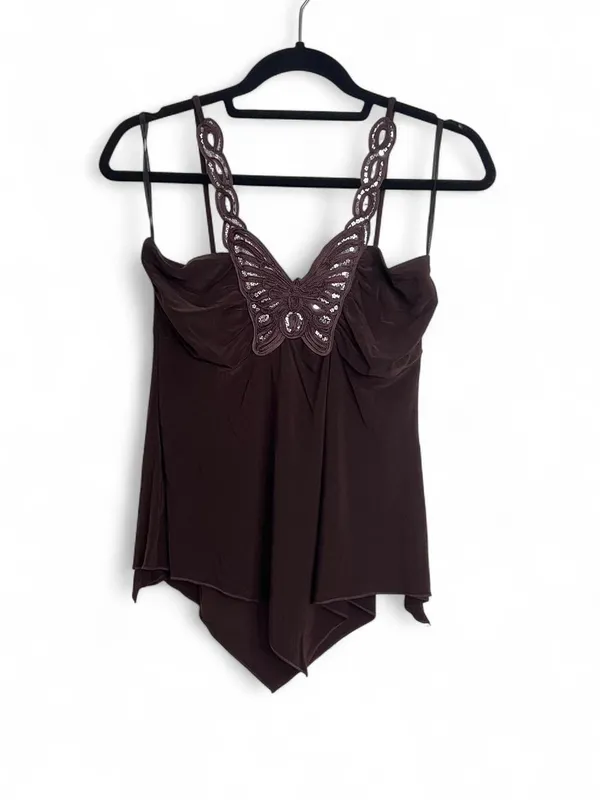 Brown Sequin Butterfly Cami Top Y2K Deadstock - Image 3