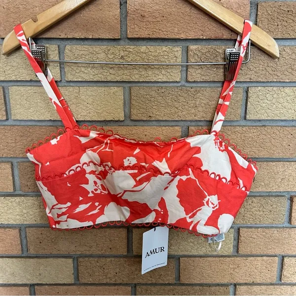 NWT Amur Alina Cotton Floral Bra Top Coral Colorblock Flowers Size 6 - Image 4