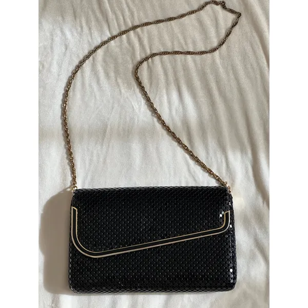 Vintage Black Metal Mesh Chainmail Evening Clutch Glam Purse Handbag Shoulderbag - Image 2