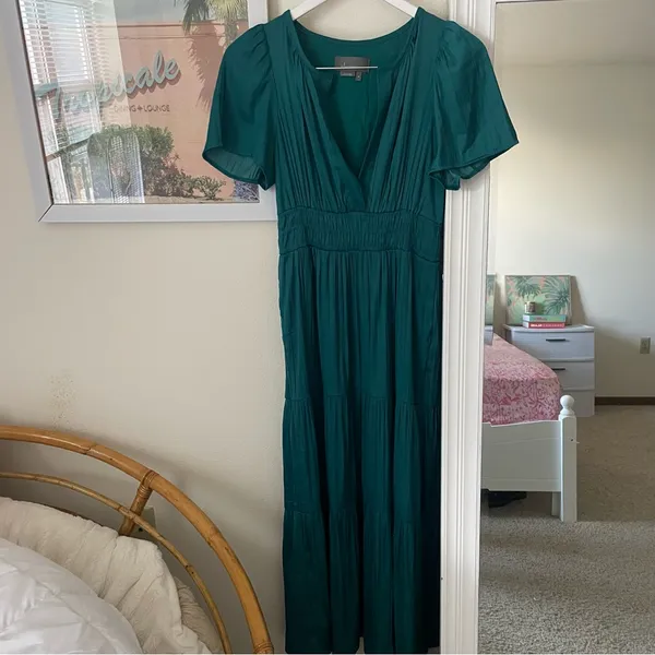 Anthropologie The Somerset Silky Satin Tiered Midi Dress in Size XS - Image 4