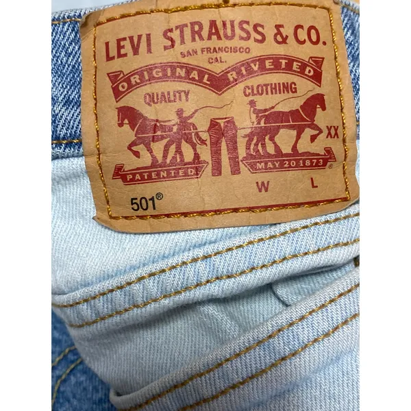 Levi's 501 Women's Blue Coloblock Patchwork Straight High Rise Denim Jeans Sz 28 - Image 8