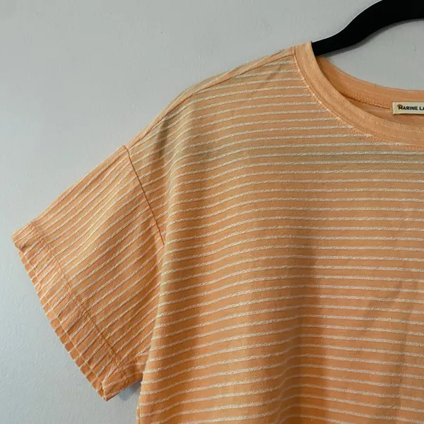 Marine Layer Peach Orange White Stripe Boxy Short Sleeve Tee T-shirt Minimalist - Image 3