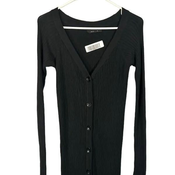 Olivaceous Black Ribbed Textured Long Sleeve Button Front Maxi Dress Women Sz S - Image 3