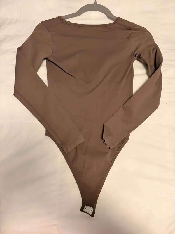 Square Neck Long Sleeve Bodysuit in Brown - Image 2
