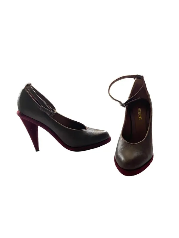 Missoni Designer Leather Ankle Strap Pumps Brown Size 38 Quiet Luxury Boho Glam - Image 2
