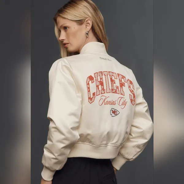 Anthropologie NWT Mitchell & Ness NFL Crop Bomber Jacket (Chiefs) KC. Small - Image 2
