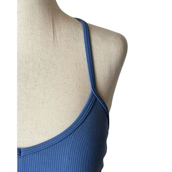 OFFLINE by Aerie Sports Bra Women Small Blue Ribbed Strappy Back Athleisure - Image 4