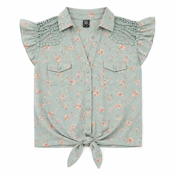 Rue21 Blue Floral Print Collared Top, S - Image 5