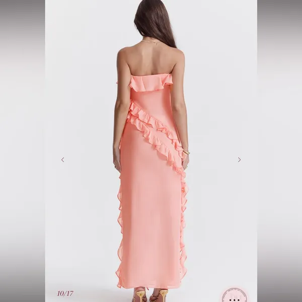 House of CB Sarina Peach Ruffle maxi Dress size large - Image 9