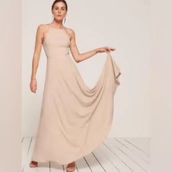 Reformation Size 4 Myrtle Dress Champagne Cream Flowy‎ Maxi Sleeveless - Image 3