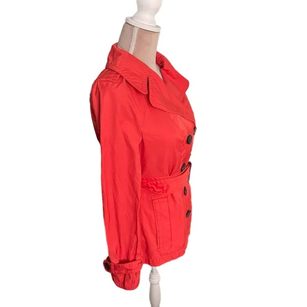 St. John's Bay Womens Sz S Orange Trench Coat Belted Pea Coat Lightweight Cotton - Image 5