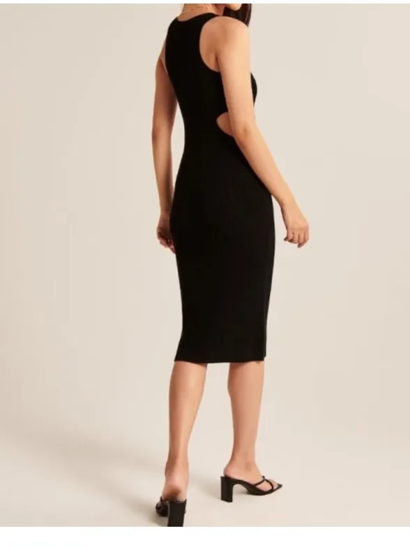 Abercrombie & Fitch Elevated Knit Cutout Midi Knit Dress Black Size Small - Image 15