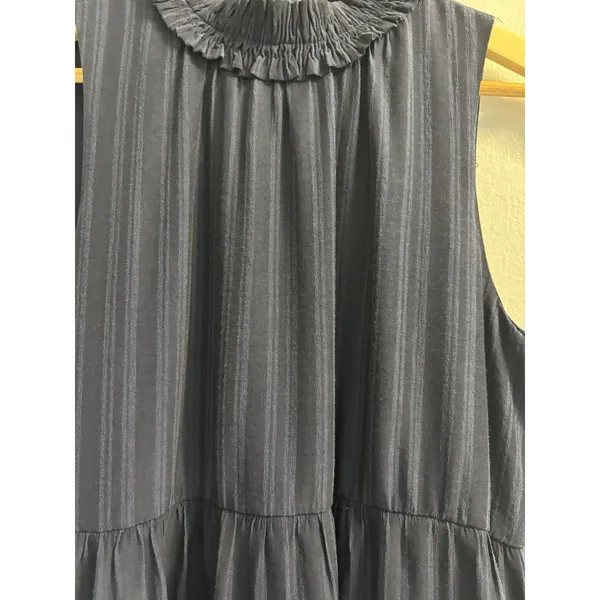 GLAM Navy Blue Tiered Mock Neck Mini Dress Sleeveless Ruffle Babydoll Size M - Image 11
