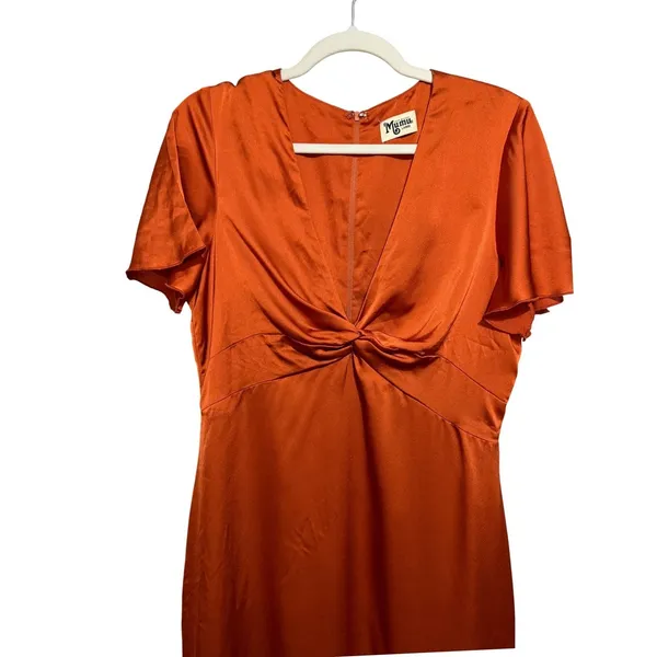Show Me‎ Your Mumu Rome Twist Gown Burst Orange Satin V Neck Maxi Dress sz L - Image 12