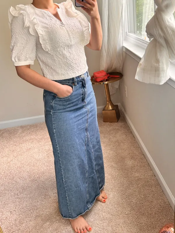 Mango long denim high waist skirt. S - Image 13