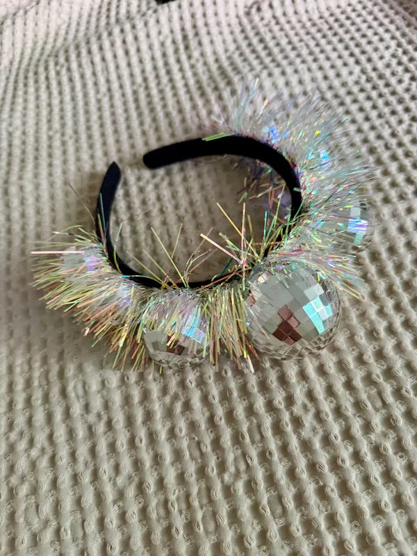disco ball headband with holographic tinsel - Image 2