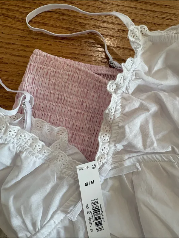 Frankie's Bikinis White Lace Trim Cami & Pink Smocked Shorts Set - Image 3
