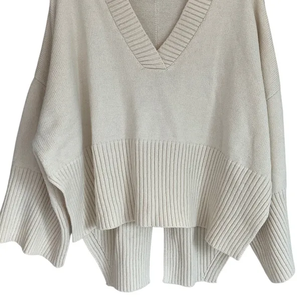 Topshop Womens Cream V-Neck Split Back Oversized Knit Sweater Ivory XS 0-2‎ - Image 6