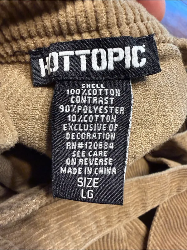 Hot Topic Teddy Bear Corduroy Shortalls Large Cotton Khaki Brown - Image 7