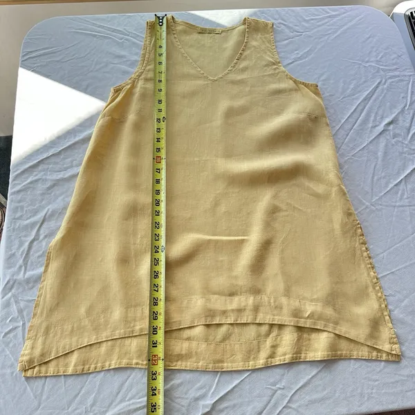 Cut Loose 100% Linen V-Neck Tunic Top M Butter Yellow Lagenlook Minimalist USA - Image 10