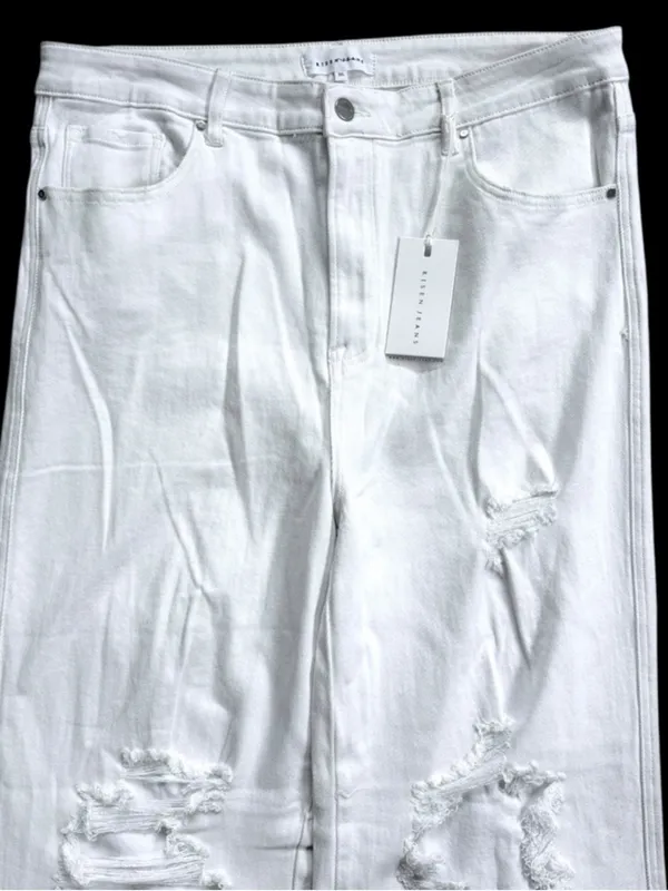 NWT Risen Jeans High Rise Distressed Wide Leg Dad Jeans White Size 3X - Image 2