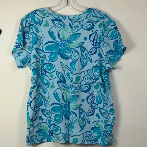 Fresh Produce Womens XL Blue Floral V-Neck Short Sleeve Cotton‎ T-Shirt Made USA - Image 2