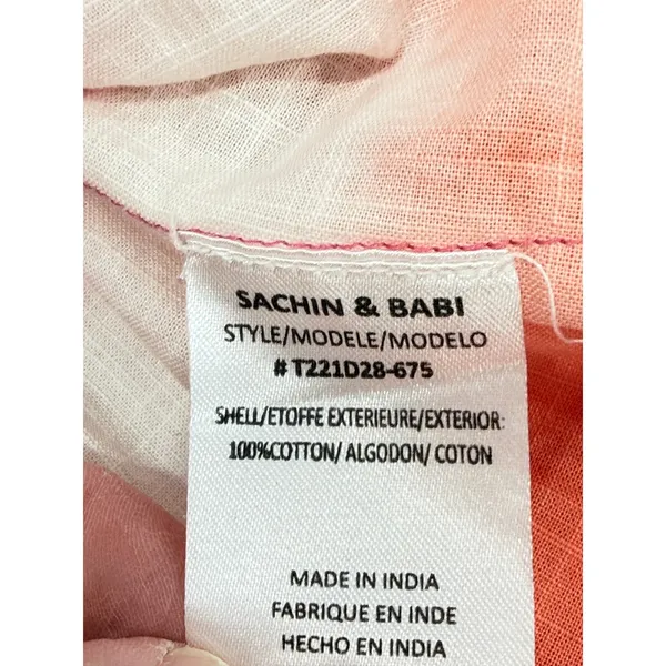 Sachin & Babi Pink Orange Dip Dye‎ Smocked Tiered Cotton Mini Dress Resort M - Image 4