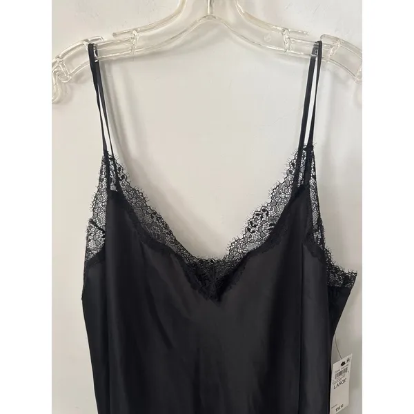 INC Black Silk Blend Lace Trim Slip Dress V-Neck Maxi Nightgown Slit Size XS NEW - Image 6